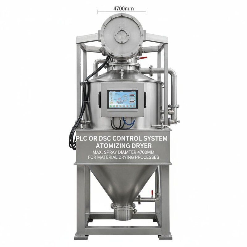 PLC atau DSC Control System Atomizing Dryer Featuring Maximum Spray Diameter 4700mm Dirancang untuk Proses Pengeringan Bahan